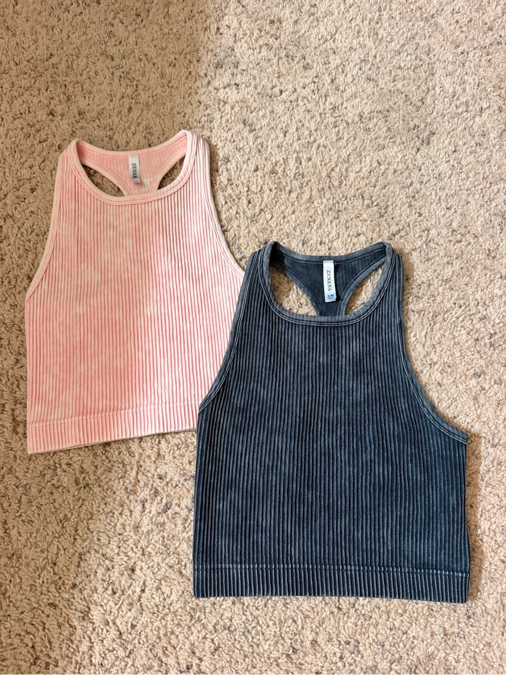 Zenana Pink & Charcoal Ribbed Crop Tank Tops (sold together) size S/M